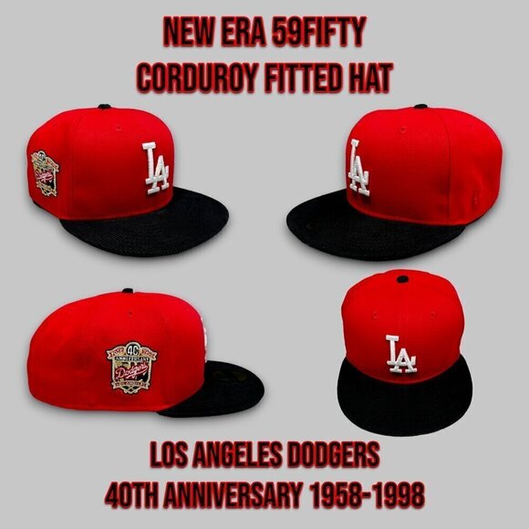 New Era Los Angeles Dodgers 59FIFTY Fitted Hat Corduroy 40TH Anniv. Patch 7 3/4